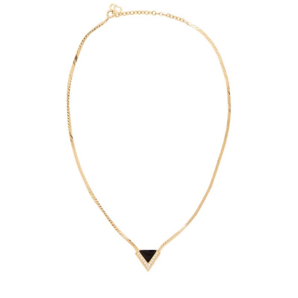 Dior Vintage Crystal Enamel Triangle Necklace